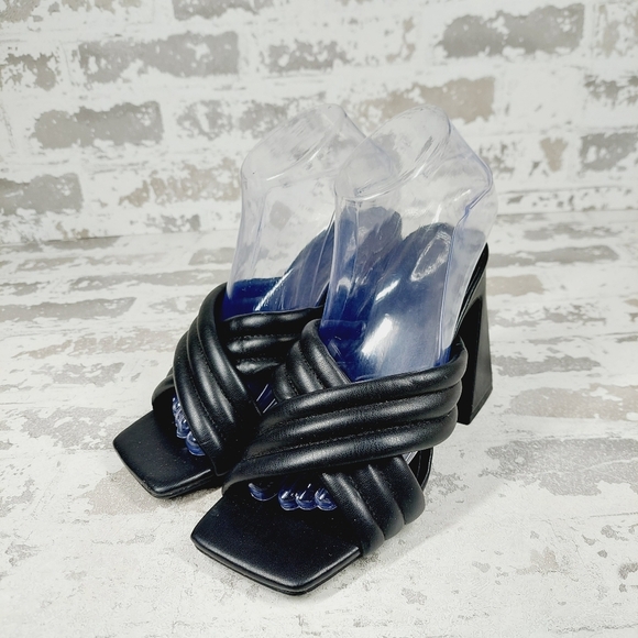 New Abound Pearl Black Cross Band Flare Block Heel Sandals K369 - Picture 2 of 13